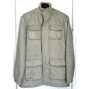Robert Graham Cargo Field Jacket Mens Sz L Large Coat NICKEL GREEN Vegan Suede
